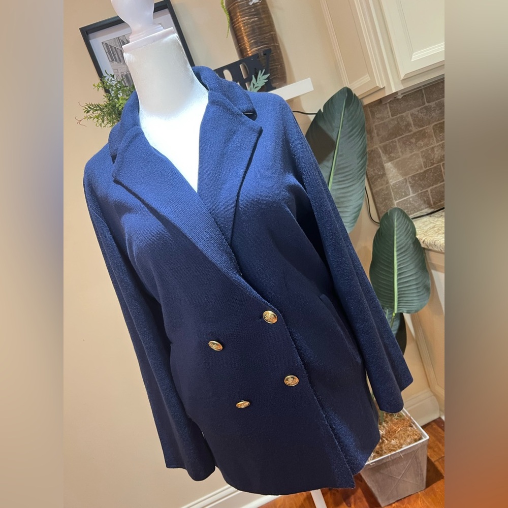 J. Crew 100% Merino Wool Navy Double Breasted Sweater Blazer w/Gold ButtonMedium